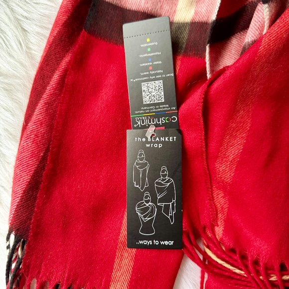 Cashmink Red Plaid Fringe Scarf Soft Lightweight Winter Wrap - Picture 7 of 10